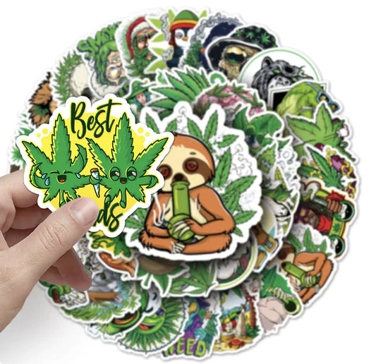 Cool Weed Stickers 0/30/50pcs– Waterproof, Fun Designs for Adults, Phones, Cars, and More