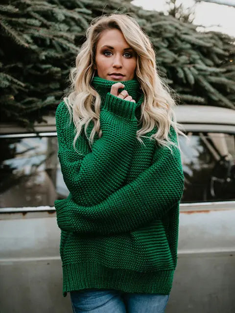 Warm Knitted Turtleneck Sweater Women