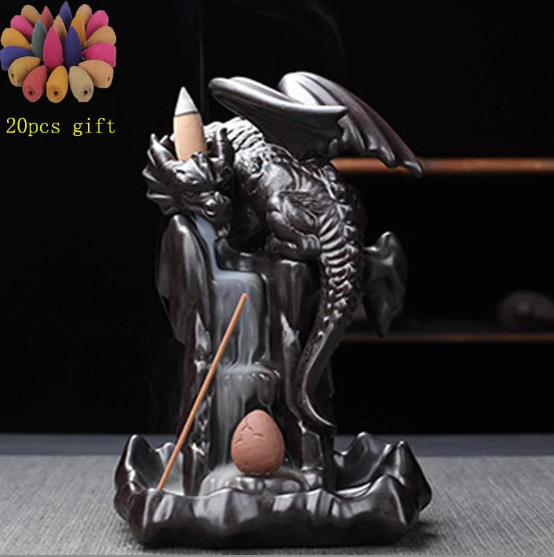 LED Ceramic Backflow Waterfall Smoke Incense Burner