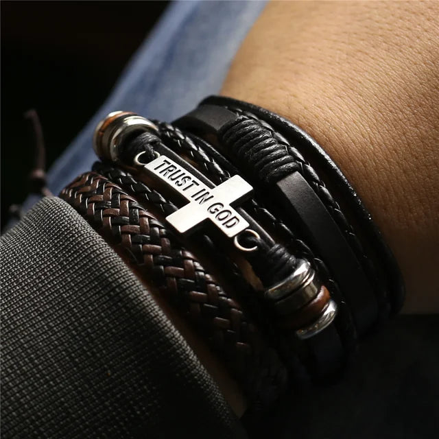 Leather Bracelets Men Bangles